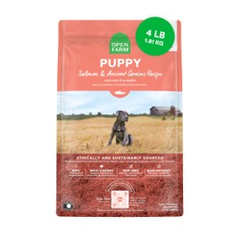 Open Farm, Ancient Grains Dry Dog Food for Puppies, Protein-Rich & Nutrient Dense, 90% Animal Protein Mixed with Non-GMO Fruits, Veggies and Superfoods, Salmon Recipe for Puppy, 4lb Bag