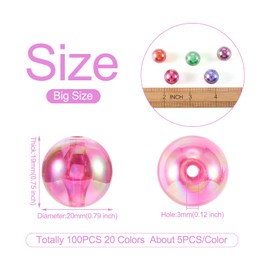 Cheriswelry 100Pcs 20mm Transparent Acrylic Round Loose Beads AB Color Spacer Pony Beads 20 Colors for Jewelry Making Crafts Hole: 3mm