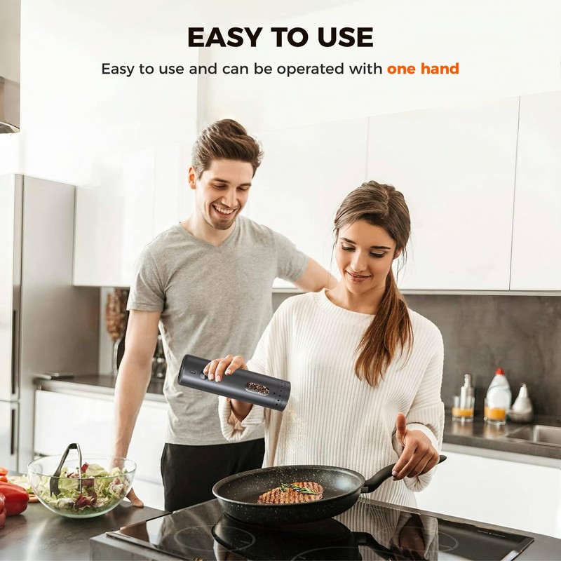 Pepper Grinder, Electric Salt and Pepper Mill Grinder, Adjustable Coarseness,