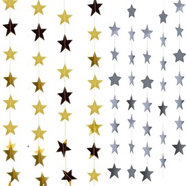 ieron Glitter Star Garland Banner Decoration Hanging Banner Backdrop Sparkling Bright Little Star for Wedding Birthday Christmas Party Decoration Gold Silver