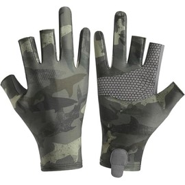 Summer Outdoor Fishing Gloves for Men Camouflage Ice Silk Sunblock Gloves, 3 Fingers Cut, UPF 50+, Quick Dry Anti-Slip Fingerless Gloves for Cycling Sailing Kayaking Sea Fishing