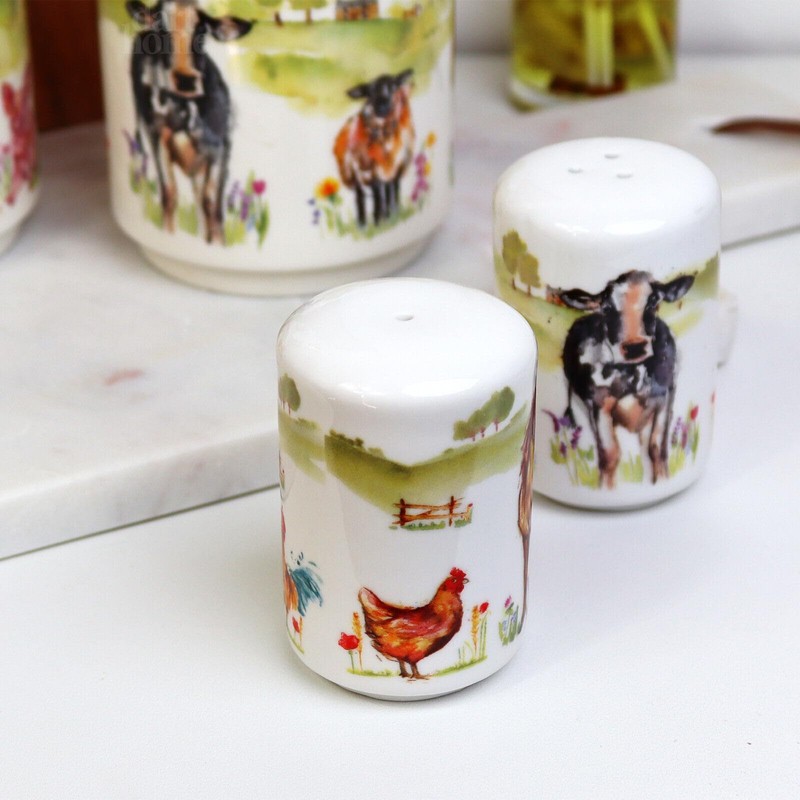 Set of 2 Farmyard Salt and Pepper Ceramic Farm Animals