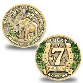 Lucky Charms Good Luck Charms Coin for Lottery Scratcher, Lucky Token with Four Leaf Clover and Elephant, Prosperity Success Protection Amulet for Wallet
