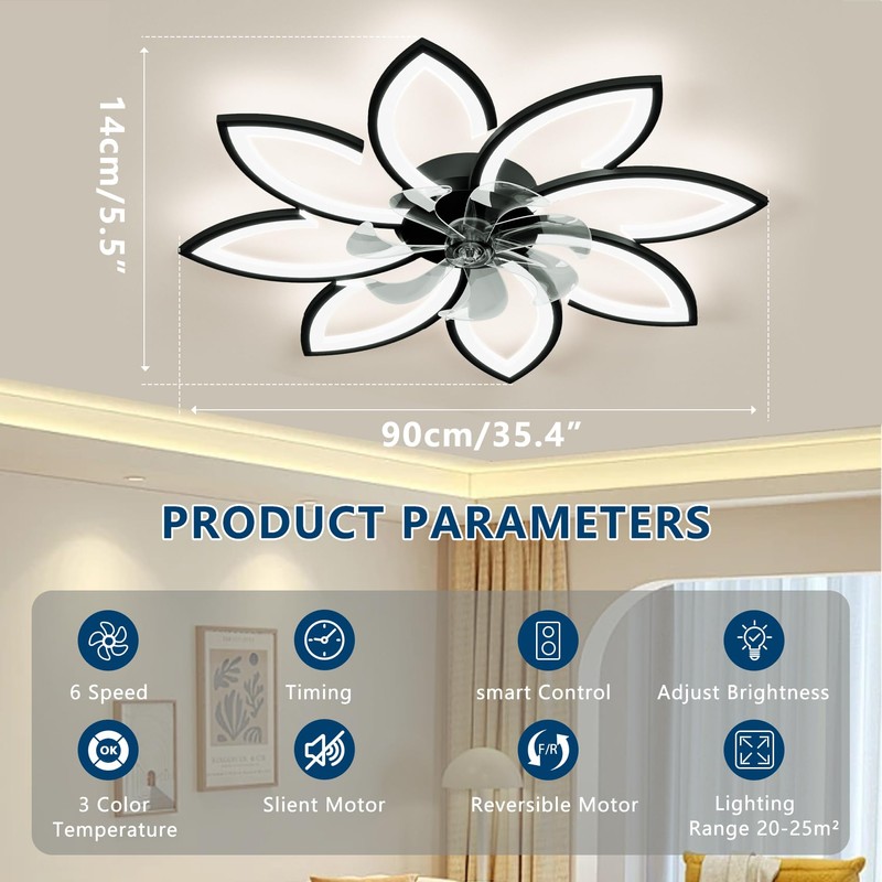 SPEVCH 35'' Ceiling Fans with Lights, Modern Ceiling Fan with