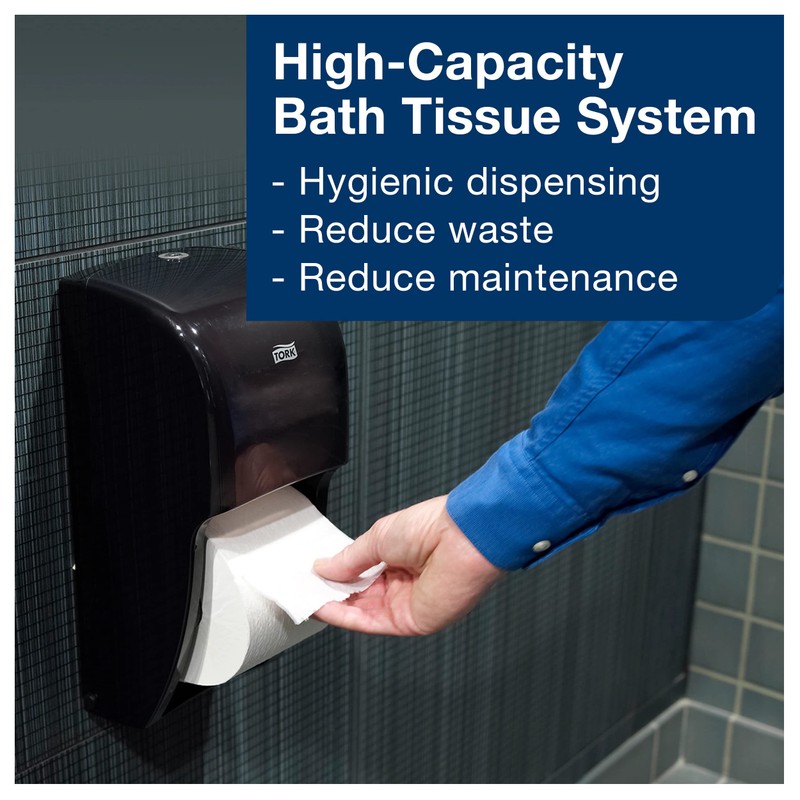 Tork Twin Bath Tissue Roll Dispenser Black T26, High Capacity,