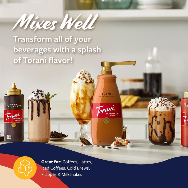 Torani Puremade Caramel Sauce for Coffeehouse Drinks and Desserts, Large