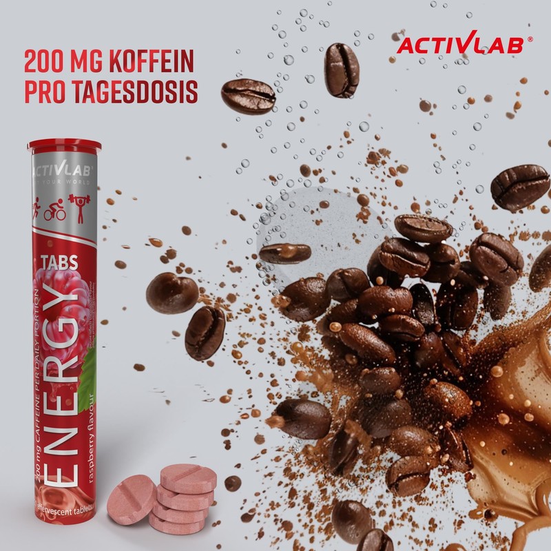 Activlab Energy Tabs 20 Effervescent Tablets, Raspberry Flavour, 200 mg