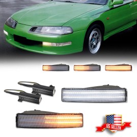 GTINTHEBOX 2X Clear Switchback LED White DRL Turn Signal Lights For 1992-1996 Honda Prelude