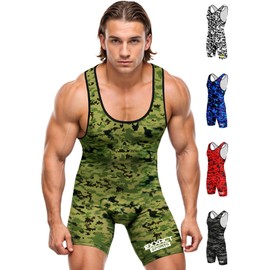 Exxact Sports Digital Camouflage Men's Wrestling Singlet, High-Performance Powerlifting Singlet, Wrestling Singlets for Men (AS, Green Camo)