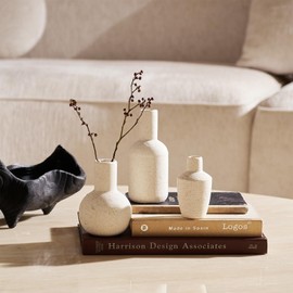 DN DECONATION Ceramic Vase Set of 3, Small Vases Home Decor Boho Rustic Farmhouse for Pampas Grass & Dried Fresh Flowers, Modern Decorative Vases for Living Room, Bedroom, Entryway, Shelf, Table Decor