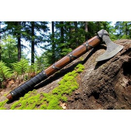 AX-7000 Custom Gift Forged Carbon Steel Viking Axe with Rose Wood Shaft, Viking Bearded Camping Axe (AX-7000) (AX-5936)