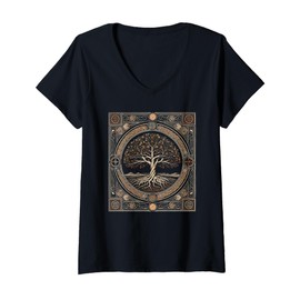 Womens Cottagecore Elder Tree Pagan Paganism Tree of Magic V-Neck T-Shirt