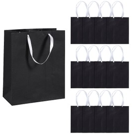 Fun Express 7-1/2" x 9" Black Paper Gift Bags with Satin Handles, 12 Piece