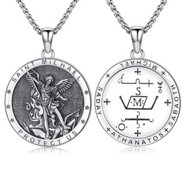 Shusukue St Michael/Benedict/Christoph/Gabriel/Guadalupe/Muerte/Virgin Mary Necklace 925 Sterling Silver Saint Patron Pendant Religious Jewellery Gifts for Men and Women, Sterling Silver, base