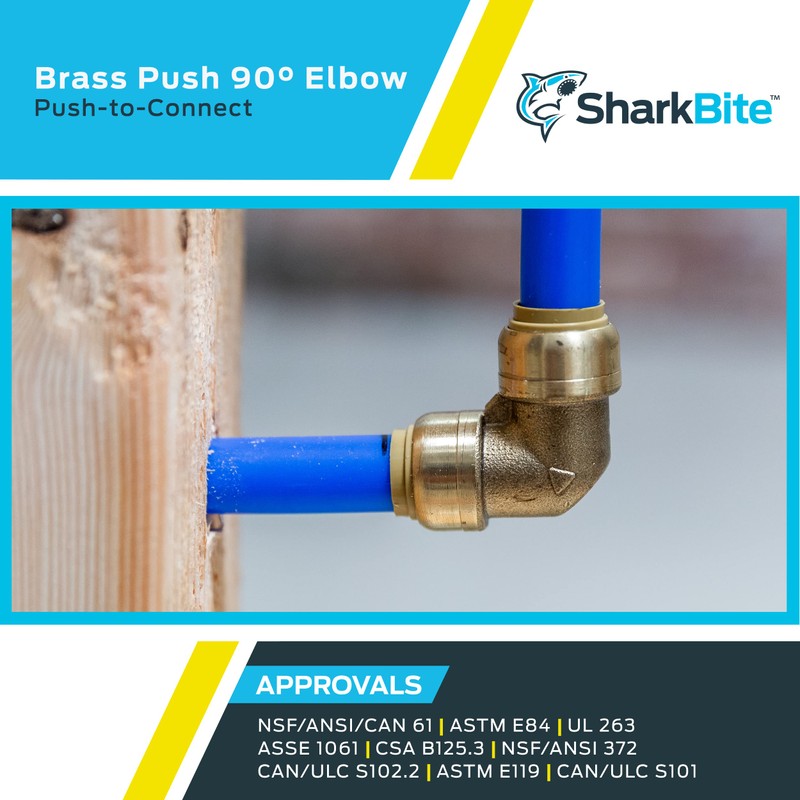 SharkBite 1 Inch 90 Degree Elbow, Push to Connect Brass