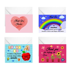 8Pcs Thank You Teacher Cards Thank You Teacher Appreciation Greeting Cards with Envelopes,Thank You Card for Teacher Nursery Teacher Teaching Assistant