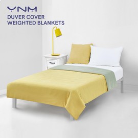 YnM Cotton/Polyester Duvet Cover for Weighted Blankets (Yellow/Green Reversible, 48''x72'')