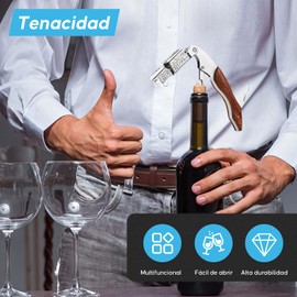 Sacacorchos de Sommelier Profesional,Abrebotellas de vino con mango de acero inoxidable y mango largo de palisandro,Corta-cápsulas integrado,para camareros,sommeliers,bartenders de bares,restaurantes