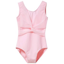 MdnMd Girls Gymnastic Ballet Dance Leotard Tank Mesh Cross Front (Ballet Pink, Age 10-12,10Y, 11Y)