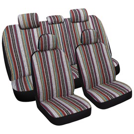 VarCozy Baja SaddleBlanketSeatCoversFullSet, Front SeatCovers and Split RearBenchSeatCoversforSedan, SUV,Truck,Universal Stripe Woven Automotive Seat Cover,Breathable, Airbag Compatible, Baja Inca 02B