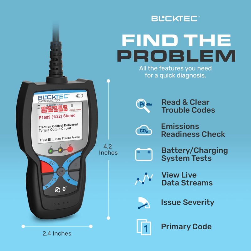 BLCKTEC 420 Bluetooth OBD2 Scanner Diagnostic Tool - Vehicle Code