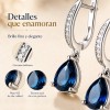 Aretes Plata 925 Mujer Gota Zirconia Azul Profundo Elegante