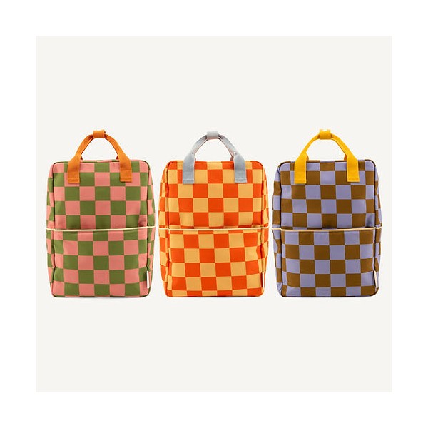 Sticky Lemon Large Backpack Checkerboard Farmhouse, Purple + Brown