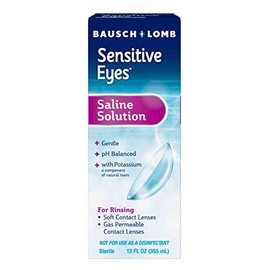Bausch + Lomb Sensitive Eyes Saline Solution, Gentle Daily Rinse for Soft & Gas Permeable Contact Lenses, with Potassium, 12 Fl Oz