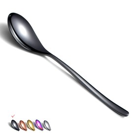 HOMQUEN Black Tablespoons, 6 Pieces, 8.1 Inch Large Stainless Steel Tablespoons, Soup Spoons, Dessert Spoons, Spoons, Cutlery for Home, Kitchen or Restaurant, Dishwasher Safe
