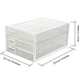 Exerz Desk Organizer Wire Mesh 3 Tier Sliding Drawers Paper Sorter/Multifunctional/Premium Solid Construction for Letters, Documents, Mail, Files, Paper, Kids' Art Supplies (White)