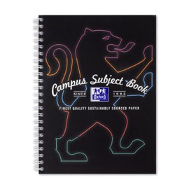 Oxford Campus A4 Lined Subject Notebook, Card Cover Wirebound, 160 pages, Black, Thick White Optik+ Paper