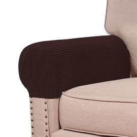 GAMUKAI Stretch Armrest Covers Spandex Jacquard Arm Covers for Chairs Couch Sofa Armchair Slipcovers for Recliner Sofa 2pcs (Brown)