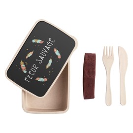 Fabulous Lunch Box with Cutlery Black - Wildflower Nature Bohemian - 700ml