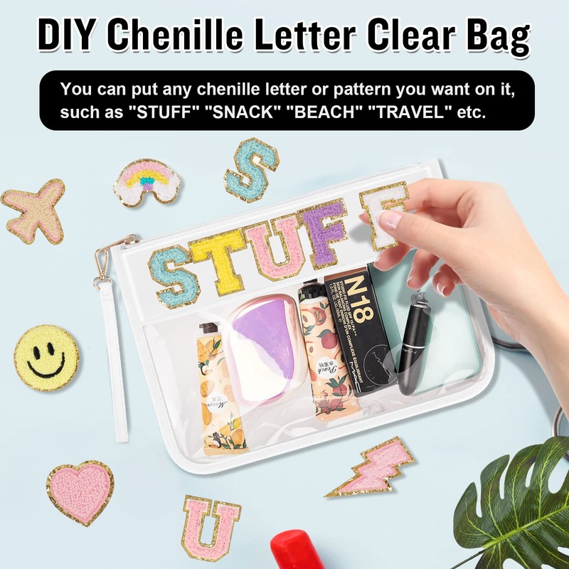 izuzta Clear PVC Flat Pouch PU Makeup Bag Clear Zipper