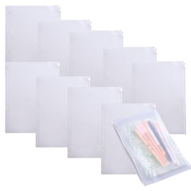 Akaaka Loose Leaf Binder Zipper Pocket Waterproof Transparent Clear Refills PVC Document Storage Organizer Set of 10 (A4, 4 Holes)