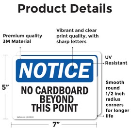 (2 Pack) No Cardboard Beyond This Point OSHA Notice Sign 7 Inch X 5 Inch Vinyl Label Decal Sticker Weather Resistant, UV Protected for Workplace, Business, and Construction Site, Made in the USA