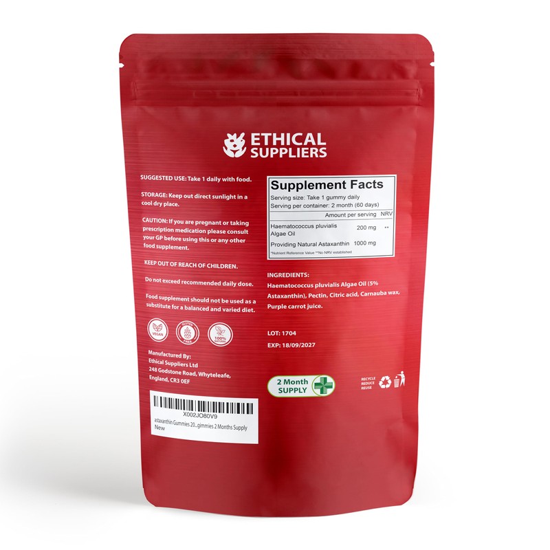 Astaxanthin Gummies - 60 Vegan Astaxanthin 20mg Gummies - 60