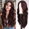 Creamily 24 Inch Black Ombre Wigs in Burgundy Red for