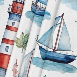 JXDXHCW Nautical Sailing Lighthouse Fitted Square Table Cover with Elastic Edged Tablecloth Card Table Cover, Wipeable Table Cover for Indoor Outdoor Dining Kitchen, Fit for 34"x34" Square Table
