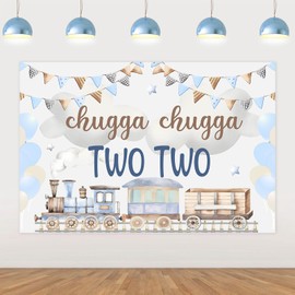 kreat4joy Train 2nd Birthday Decoration Boy, Chugga Chugga Two Two Birthday Party Decorations Backdrop Banner 5×3ft for Train 2nd Second Birthday Party Decoration