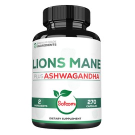 Satoomi Lions Mane Supplement Capsules with Ashwagandha Supplement - 270 Capsules - High Concentrated for Restful Mind, Brain Health, Immune System & Focus Support - Gluten-Free, Non-GMO