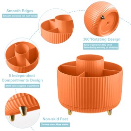 Cayxenful Pen Holder for Desk, 5 Compartments, 360° Rotating Desk Organizer and Accessories, Desk Storage, Stationery Organiser, Cute Pen Cup (Orange)