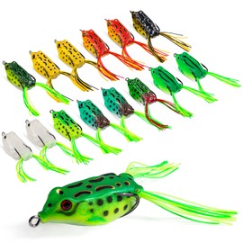 Goture Frog Lure 15Pcs,Top Water Bass Fishing Lures,Hollow Body Frogs for Bass Fishing,PVC Frog Fishing Lures with Tungsten Steel Fishing Hooks 12g 0.4oz for Freshwater Saltwater
