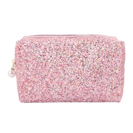 Glitter Pearl Zipper Cosmetic Bag for Women - Perfect for Travel - Color: Pink