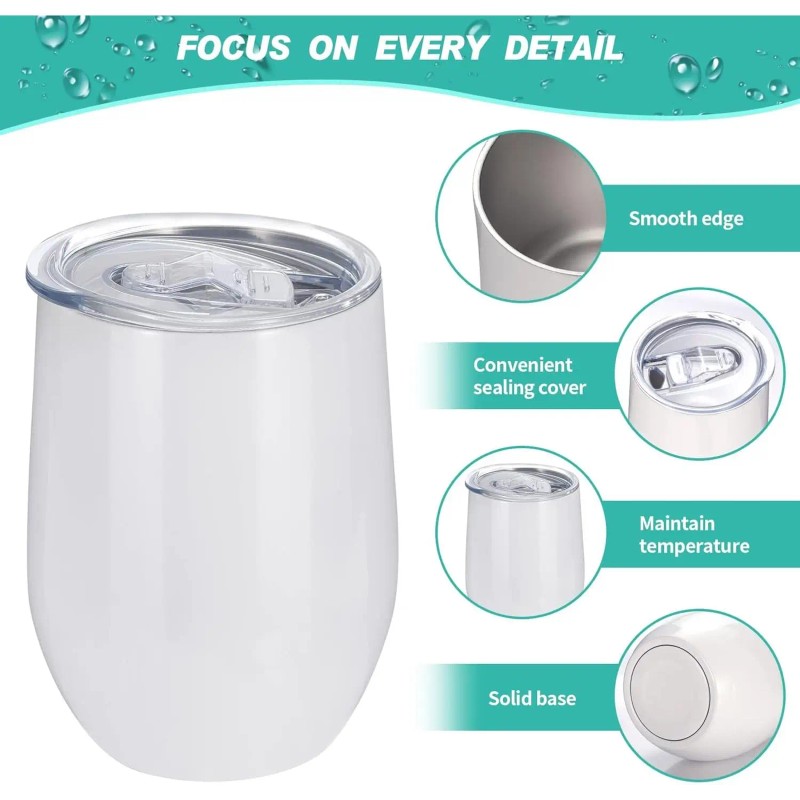 50-Pack Insulated Stainless Steel Wine Tumblers Sublimation Blanks with Spill-Proof