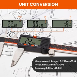 HARDELL Digital Caliper, 0-8 Inch Caliper Measuring Tool with Large LCD Screen, Auto-Off, Inch/Fractions/MM Conversion, Electronic Stainless Steel Micrometer for DIY/Household/3D Printing