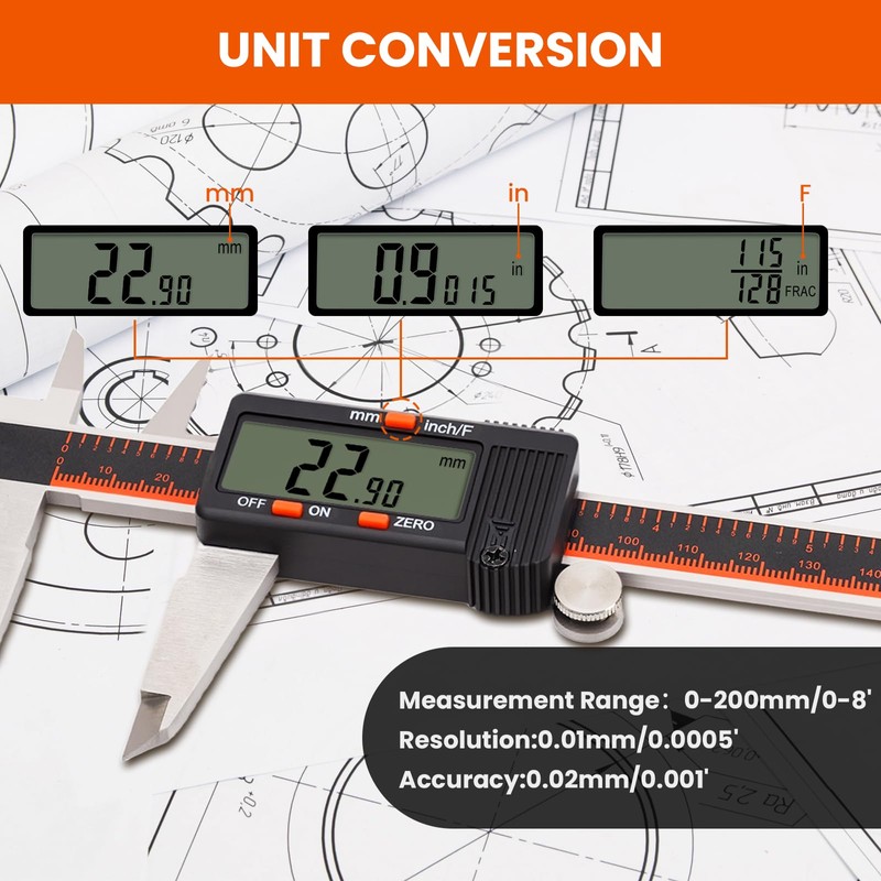 HARDELL Digital Caliper, 0-8 Inch Caliper Measuring Tool with Large