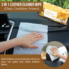 Air Jungles 3in1 Leather Cleaner Wipes 70 Count (Pack of 3), Extra Large 8" x 10" Size Leather Clean Condition Protect Wipes for Vinyl and Leather Apparel Furniture Auto Car Interior Shoes Boots Bags
