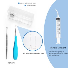 Tonsil Stone Remover and Oral Hygiene, Led Tonsil Stone Pick Tool - Curved Syringe - Stainless Steel Pick, Halitosis Treatment