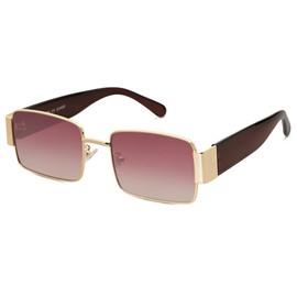 SOJOS Vintage Rectangle Narrow Sunglasses Retro Fashion UV400 Sun Glasses SJ1162, Gold Frame/Wine&Grey Lens/Wine Temple